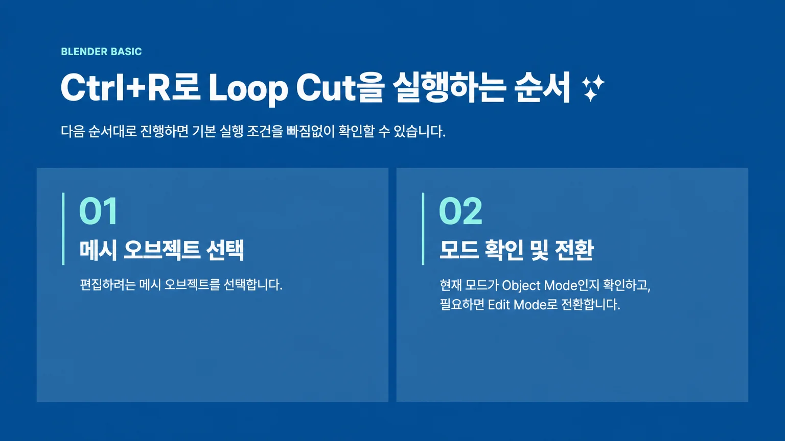 Ctrl+R이 반응하지 않을 때 메시 선택과 Edit Mode, 메뉴 경로를 확인하는 순서