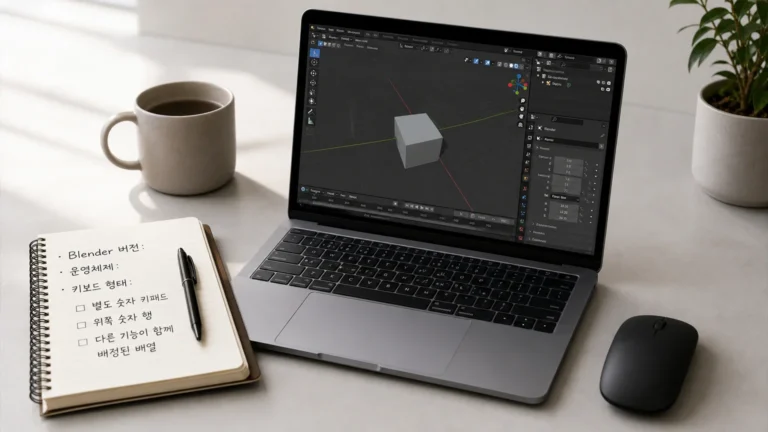 Blender Emulate Numpad 설정과 시점 전환|노트북 키보드 실전 확인 순서 - 내 키보드에서 무엇부터 적어 볼까요? 🔧 실제 대상 이미지