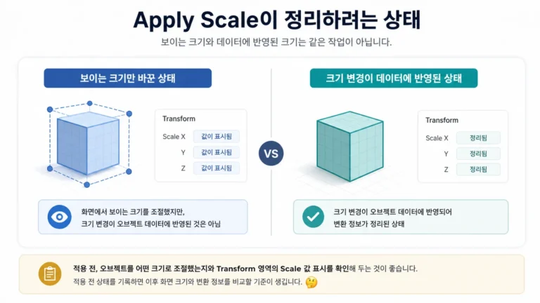 오브젝트 스케일 값과 메시 데이터 관계를 개념적으로 나타낸 일러스트